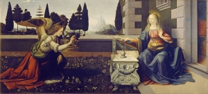 Leonardo da Vinci 98 cm x 2,17 m  Galleria degli Uffizi Criação: 1472–1475  Têmpera, Tinta a óleo